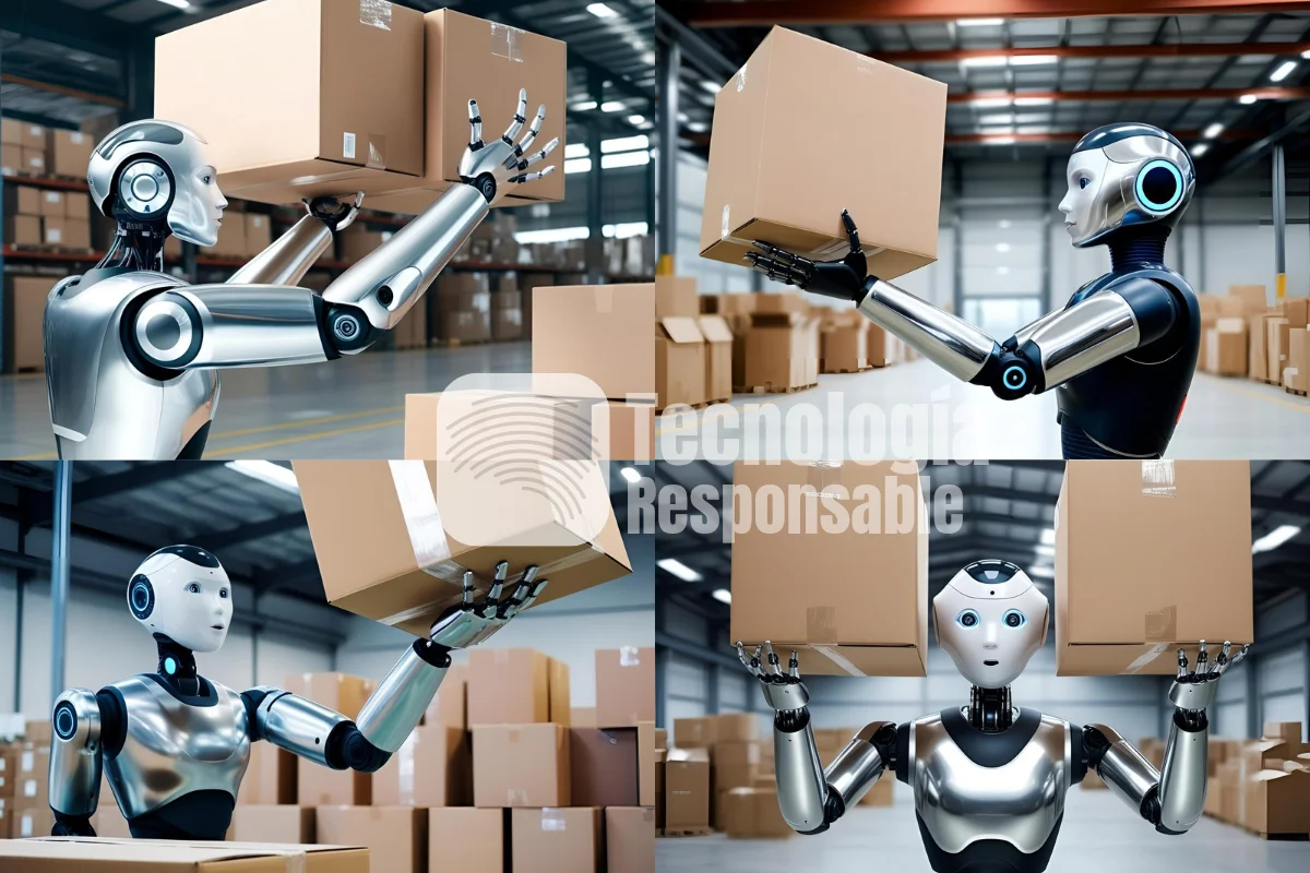 Robot humanoides levantando cajas de cartón ejemplo de machine learning