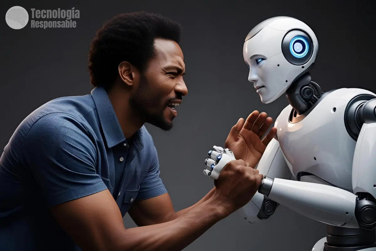 Hombre y robot discutiendo